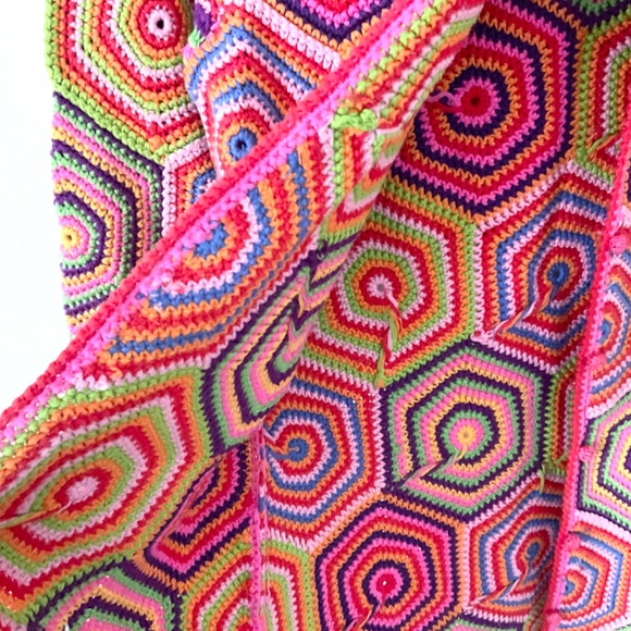 Vintage Isaac Mizrahi Granny Squares Crochet Sweater Cardigan 100% Cotton S M - Picture 8 of 10